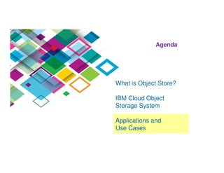 What is Object Store?
IBM Cloud Object
Storage System
Applications and
Use Cases
Agenda
 