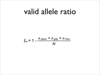valid allele ratio


          n space + n gap + n miss
fva = 1 -
                     N
 