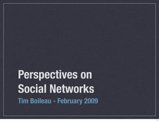 Perspectives on
Social Networks
Tim Boileau - February 2009

                              1
 
