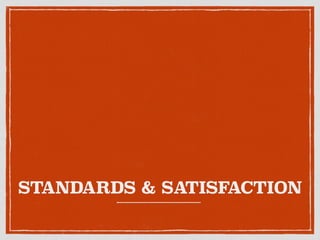STANDARDS & SATISFACTION 
 