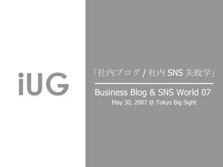 Business Blog & SNS World 07   May 30, 2007 @ Tokyo Big Sight 「社内ブログ / 社内 SNS 失敗学」 
