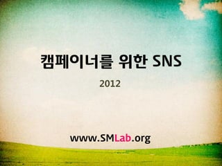 캠페이너를 위한 SNS
      2012




  www.SMLab.org
 