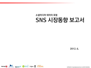 소셜미디어 데이터 포럼

SNS 시장동향 보고서



                      2012. 6.




               COPYRIGHTS ⓒ Social Media Data Forum. ALL RIGHTS RESERVED.
 