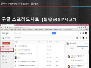 인터넷(Internet) 과 웹 (Web) 앱(App)
구글 스프레드시트 (실습)공유문서 보기
 