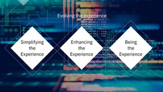 #IBMiX20
Being
the
Experience
Enhancing
the 
Experience
Simplifying
the
Experience
Evolving the experience
 