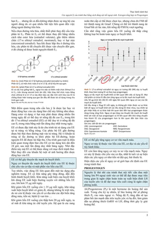 Thực hành tránh thai
Các nguyên lý của tránh thai bằng cách dùng nội tiết ngoại sinh. Estrogen tổng hợp và Progestogen
2
hạn E2… nhưng tất cả đều không nhận được sự ủng hộ của
người dùng do có quá nhiều bất tiện liên quan đến việc
dùng ngoài đường tiêu hóa.
Nếu chọn đường tiêu hóa, nhất thiết phải thay đổi cấu trúc
phân tử E2. Phân tử E2 có thể được thay đổi bằng nhiều
cách như ester hóa (estradiol valerate), gắn thêm nhóm
chức (17-α ethinyl estradiol, mestranol), hay vi hạt mịn
(micronized estradiol). Sau khi được hấp thu ở đường tiêu
hóa, các phân tử đã chuyển đổi được vận chuyển đến gan,
ở đó chúng sẽ được hoàn nguyên thành E2.
Hình 2a: (trái) Phân tử 17-β hydroxy estradiol (estradiol tự nhiên)
Phân tử E2 có một chức rượu ở vị trí 17-β, sẽ bị hủy khi qua gan.
Hình 2b: (phải) Phân tử 17-α ethinyl estradiol (EE)
EE có cấu trúc giống hệt E2, ngoại trừ việc có thêm một chức Ethinyl ở vị
trí C17 trên khung steroid (mũi tên đỏ). Việc thay thế chức rượu bằng
chức ethinyl ở vị trí 17-α này đảm bảo các đặc tính sinh hóa của EE là
chống được hiện tượng qua gan lần đầu để được tái sử dụng trong chu
trình gan-ruột.
Nguồn: Bộ môn Phụ Sản, Đại học Y Dược TP HCM
Một điểm quan trọng nữa cần lưu ý là dược lực học và
dược động học của các dạng bào chế này không như nhau.
Dạng ester và dạng vi hạt mịn phải được dùng nhiều lần
trong ngày để có thể duy trì nồng độ đủ cao E2, trong khi
đó 17-α ethinyl estradiol (EE) có thể duy trì ở nồng độ đủ
cao E2 trong máu bằng một lần dùng duy nhất trong ngày.
EE có được đặc tính này là do chu trình tái sử dụng của EE
tại tá tràng và hỗng tràng. Các phức bộ EE gắn đường
được bài thải theo đường mật vào tá tràng. Hệ vi khuẩn tá
tràng sẽ lấy đường ra khỏi phức bộ EE-đường, hoàn
nguyên EE để được tái hấp thu. Chu trình gan-ruột là điều
kiện quan trọng đảm bảo cho EE có tác dụng kéo dài đến
24 giờ, sau một lần dùng duy nhất hàng ngày. Nhờ đặc
điểm này mà EE có thể được dùng với mục đích tránh thai.
Mọi thay đổi của khuẩn hệ ruột sẽ ảnh hưởng đến dược
động học của EE.
EE có thể gây thuyên tắc mạch do huyết khối.
Nguy cơ thuyên tắc mạch do huyết khối của EE lệ thuộc
chủ yếu vào cơ địa và một phần vào liều của EE.
Tuy nhiên, việc dùng EE liên quan đến một tác dụng phụ
nghiêm trọng. EE có khả năng gây tăng đông, dẫn đến
hình thành huyết khối. Khả năng xuất hiện của huyết khối
khi dùng EE xuất hiện thường xuyên với những liều EE
cao, lớn hơn 35 µg mỗi ngày.
Khi giảm liều EE xuống còn ≤ 35 µg mỗi ngày, khả năng
xuất hiện huyết khối có giảm đi, nhưng không bị triệt tiêu,
do nó còn lệ thuộc vào yếu tố cơ địa như các đột biến tăng
đông máu, tiền sử, bệnh lý van tim …
Khi giảm liều EE xuống còn thấp hơn 20 µg mỗi ngày, ta
sẽ mất đi khả năng ức chế tuyến yên. Hệ quả là các nang
noãn thứ cấp có thể được chọn lọc, nhưng chưa đủ FSH để
trở thành nang de Graaf. Chúng có thể trở thành nang de
Graaf bất cứ lúc nào, khi nồng độ FSH bị vượt ngưỡng.
Cần nhớ rằng việc giảm liều EE xuống rất thấp cũng
không loại bỏ hoàn toàn nguy cơ huyết khối.
Hình 3: 17-α ethinyl estradiol và nguy cơ tương đối (RR) xảy ra huyết
khối, theo hàm lượng EE và theo loại progestogen
Nguy cơ tắc mạch do huyết khối có liên quan đến việc sử dụng EE. Mọi
chế phẩm có chứa EE đều làm tăng nguy cơ bị tắc mạch do huyết khối.
Liều 50 µg (mũi tên đỏ) EE mỗi ngày liên quan đến nguy cơ cao của tắc
mạch do huyết khối.
Với liều dùng ≤ 35µg EE mỗi ngày, ta không ghi nhận được sự sự khác
biệt về nguy cơ huyết khối với các liều dùng EE khác nhau, tuy nhiên lại
ghi nhận thấy có sự khác biệt khi quan tâm đến loại progestogen được
dùng trong công thức. Nguy cơ gia tăng của thuyên tắc mạch do huyết
khối với một số loại progestogen có lẽ liên quan đến khả năng chuyển
hóa thành EE của progestogen hơn là liên quan đến bản thân của
progestogen.
Ghi chú: viết tắt tên các progestogen
LNG: Levonorgestrel GSD: Gestodene
DSG: Desogestrel NRG: Norgestimate
CPA: Cyproterone Acetate DRSP: Drosperinone
Nguồn: bmj.com
EE có thể gây tăng nguy cơ xơ vữa mạch máu.
Nguy cơ này lệ thuộc vào liều của EE, cơ địa và các yếu tố
tùy hành khác.
EE còn làm tăng nguy cơ xảy ra xơ vữa mạch máu. Nguy
cơ này lệ thuộc chủ yếu vào cơ địa, nhất là tuổi và sự hiện
diện các yếu nguy cơ như tiền sử đột quị, hút thuốc lá.
Hiện diện các yếu tố nguy cơ sẽ giới hạn chỉ định của EE
trong tránh thai.
PROGESTOGEN
Nguyên lý thứ nhì của tránh thai nội tiết: cần đưa một
lượng lớn P4 ngoại sinh vào cơ thể để đạt được mục tiêu
trung gian là ngăn chặn hoàn toàn sự xuất hiện đỉnh LH
của tuyến yên và để đạt mục tiêu cuối cùng là ngăn chặn
phóng noãn.
Δ4-Progesterone (P4) là một hormone do hoàng thể sản
xuất. Trong chu kỳ tự nhiên, tế bào hoàng thể sẽ phóng
thích P4 vào máu ngoại vi. Nồng độ P4 tăng dần sẽ tạo
phản hồi âm mạnh dần trên tuyến yên và hạ đồi, làm giảm
dần sự phóng thích GnRH và LH, đồng thời gây ly giải
hoàng thể.
 