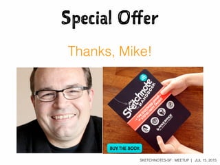 SKETCHNOTES-SF : MEETUP | JUL 15, 2015
Special Offer
Thanks, Mike!
 