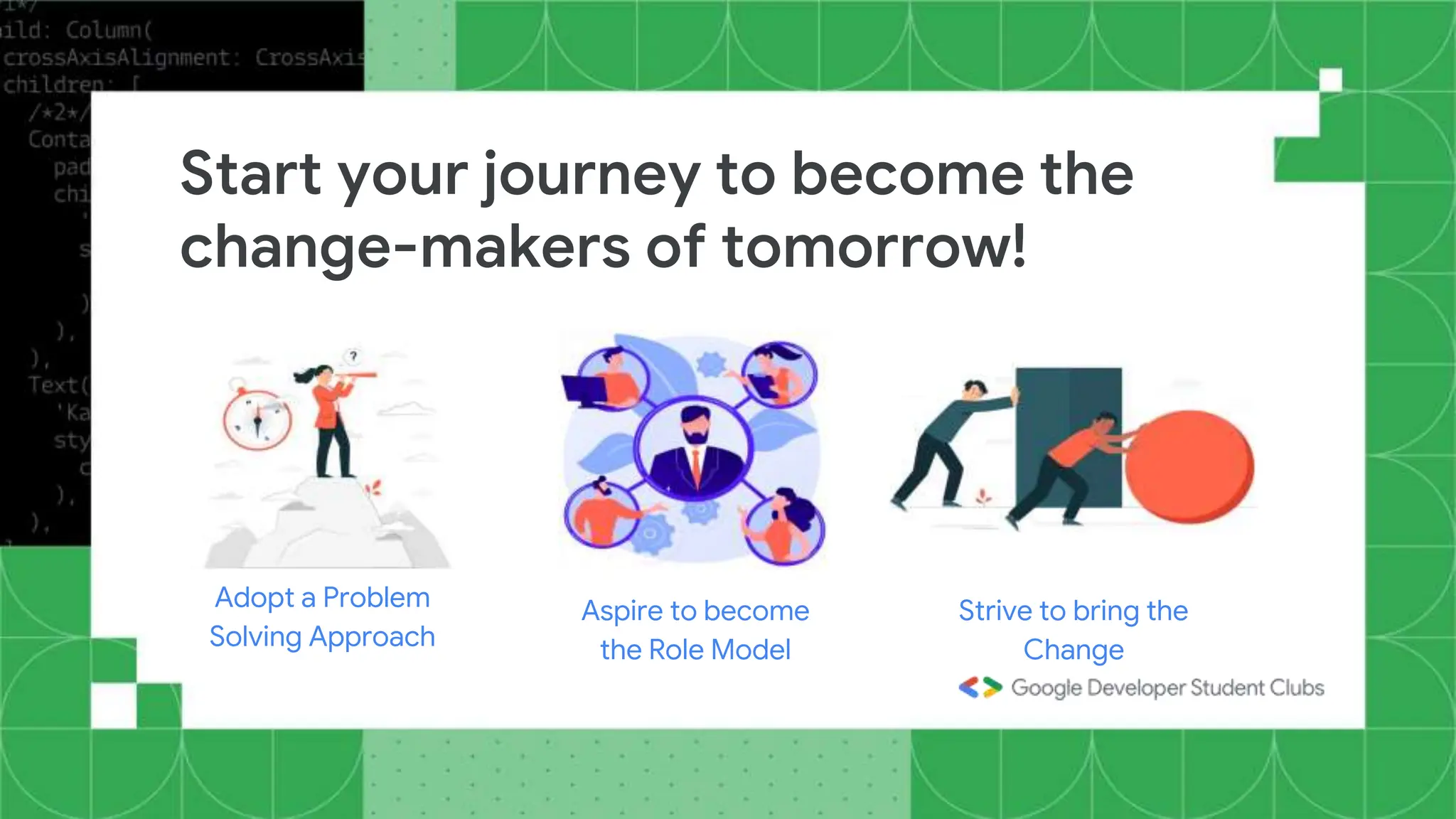 Adopt a Problem
Solving Approach
Aspire to become
the Role Model
Strive to bring the
Change
Start your journey to become the
change-makers of tomorrow!
 