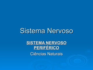 Sistema Nervoso
 SISTEMA NERVOSO
     PERIFÉRICO
   Ciências Naturais
 