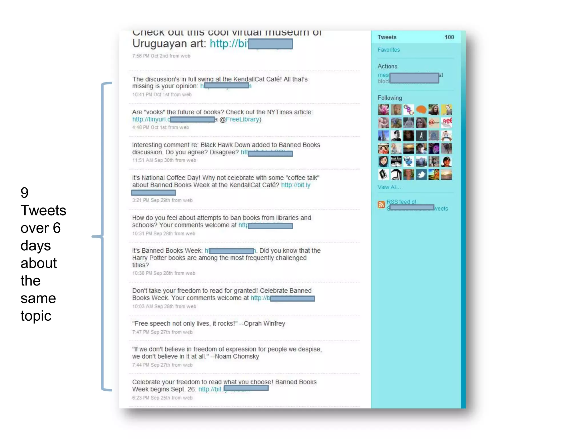 9 Tweets over 6 days about the same topic