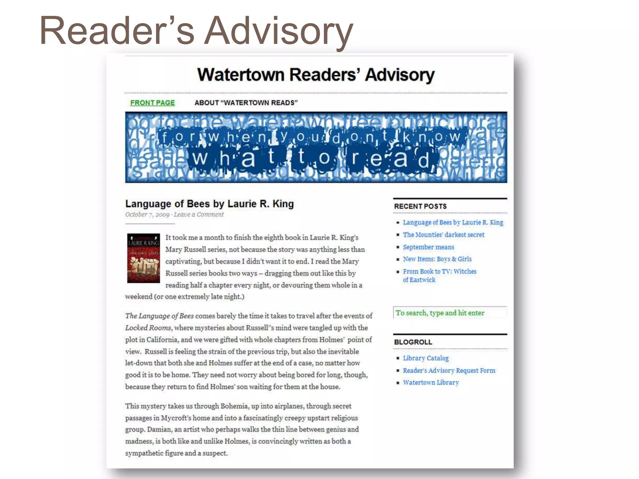 Reader’s Advisory