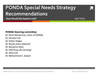 PONDA Special Needs Strategy
Recommendations
How Should the System Look? April 2015
PONDA Network - Physicians of Ontario...
