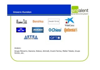 Unsere Kunden




Andere:
Grupo Menarini, Danone, Esteve, Almirall, Invent Farma, Metler Toledo, Grupo
Simón, etc.
 