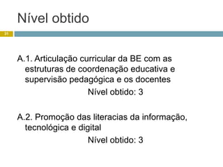 A.2 Promoção das Literacias da Informação, Tecnológica e Digital (cont.)A.2.4 Impacto da BE nas competências tecnológicas, digitais e de informação dos alunos na escola/agrupamentoA.2.5 Impacto da BE no desenvolvimento de valores e atitudes indispensáveis à formação da cidadania e à aprendizagem ao longo da vida19