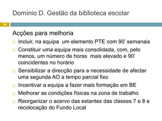 A.2.3 Promoção do ensino em contexto de competências tecnológicas e digitais na escola/agrupamentoA BE acompanhou presencialmente os utilizadores na promoção das literacias da informação, tecnológica e digital24Pontos fortes identificados