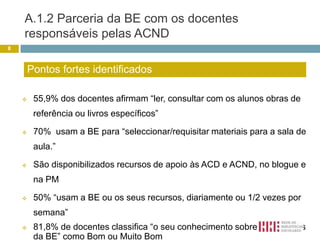 A.1.2 Parceria da BE com os docentes responsáveis pelas ACND55,9% dos docentes afirmam “ler, consultar com os alunos obras de referência ou livros específicos”