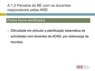 70%  usam a BE para “seleccionar/requisitar materiais para a sala de aula.”