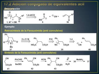 Desconexión




Ejemplo:
Retrosíntesis de la Fensuximida (anti convulsivo)




Síntesis de la Fensuximida (anti convulsivo)
 