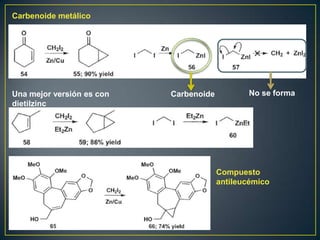 Carbenoide metálico




Una mejor versión es con   Carbenoide          No se forma
dietilzinc




                                        Compuesto
                                        antileucémico
 
