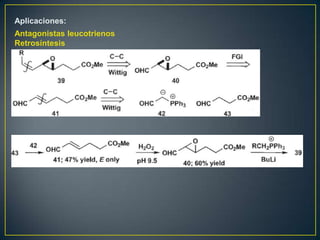 Aplicaciones:
Antagonistas leucotrienos
Retrosíntesis
 