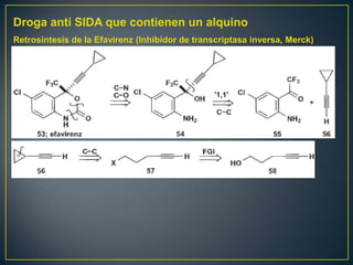Droga anti SIDA que contienen un alquino
Retrosíntesis de la Efavirenz (Inhibidor de transcriptasa inversa, Merck)
 