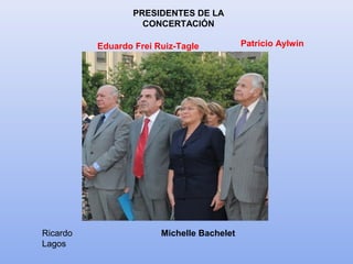 PRESIDENTES DE LA
CONCERTACIÓN
Patricio Aylwin
Michelle Bachelet
Eduardo Frei Ruiz-Tagle
Ricardo
Lagos
 