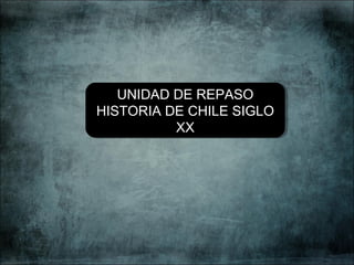 UNIDAD DE REPASO
HISTORIA DE CHILE SIGLO
XX
UNIDAD DE REPASO
HISTORIA DE CHILE SIGLO
XX
 