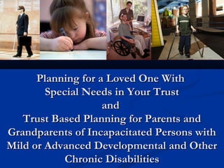 Planning for a Loved One With
Special Needs in Your Trust
and
Trust Based Planning for Parents and
Grandparents of Incapacitated Persons with
Mild or Advanced Developmental and Other
Chronic Disabilities

 