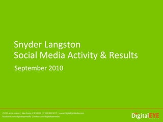 Snyder Langston
Social Media Activity & Results
September 2010
 