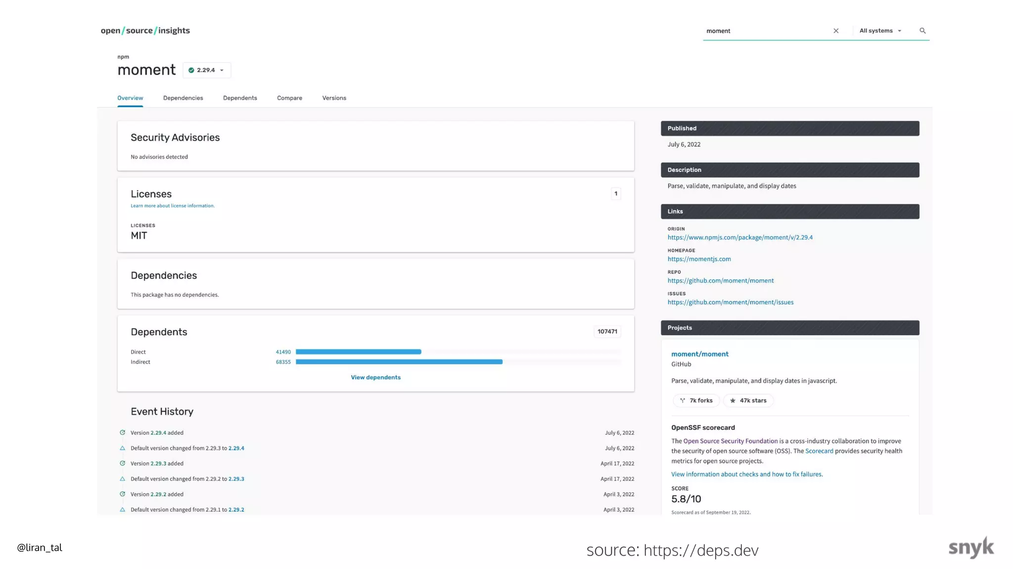 @liran_tal source: https://deps.dev
 