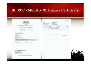 III. ROC - Ministry Of Finance Certificate 
 