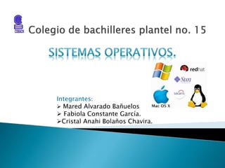 Integrantes:
 Mared Alvarado Bañuelos
 Fabiola Constante García.
Cristal Anahi Bolaños Chavira.
 