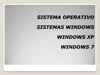 SISTEMA OPERATIVO SISTEMAS WINDOWS WINDOWS XP WINDOWS 7 