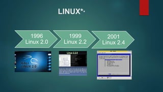 LINUX**
1996
Linux 2.0
1999
Linux 2.2
2001
Linux 2.4
 