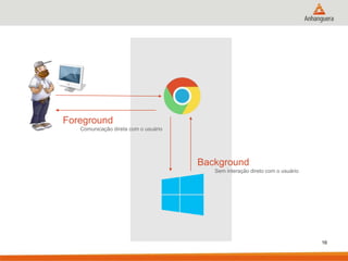 16
Foreground
Comunicação direta com o usuário
Background
Sem interação direto com o usuário
 