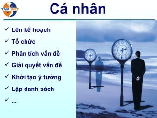 Cá nhân Lên kế hoạch Tổ chức Phân tích vấn đề Giải quyết vấn đề  Khởi tạo ý tưởng Lập danh sách ... 