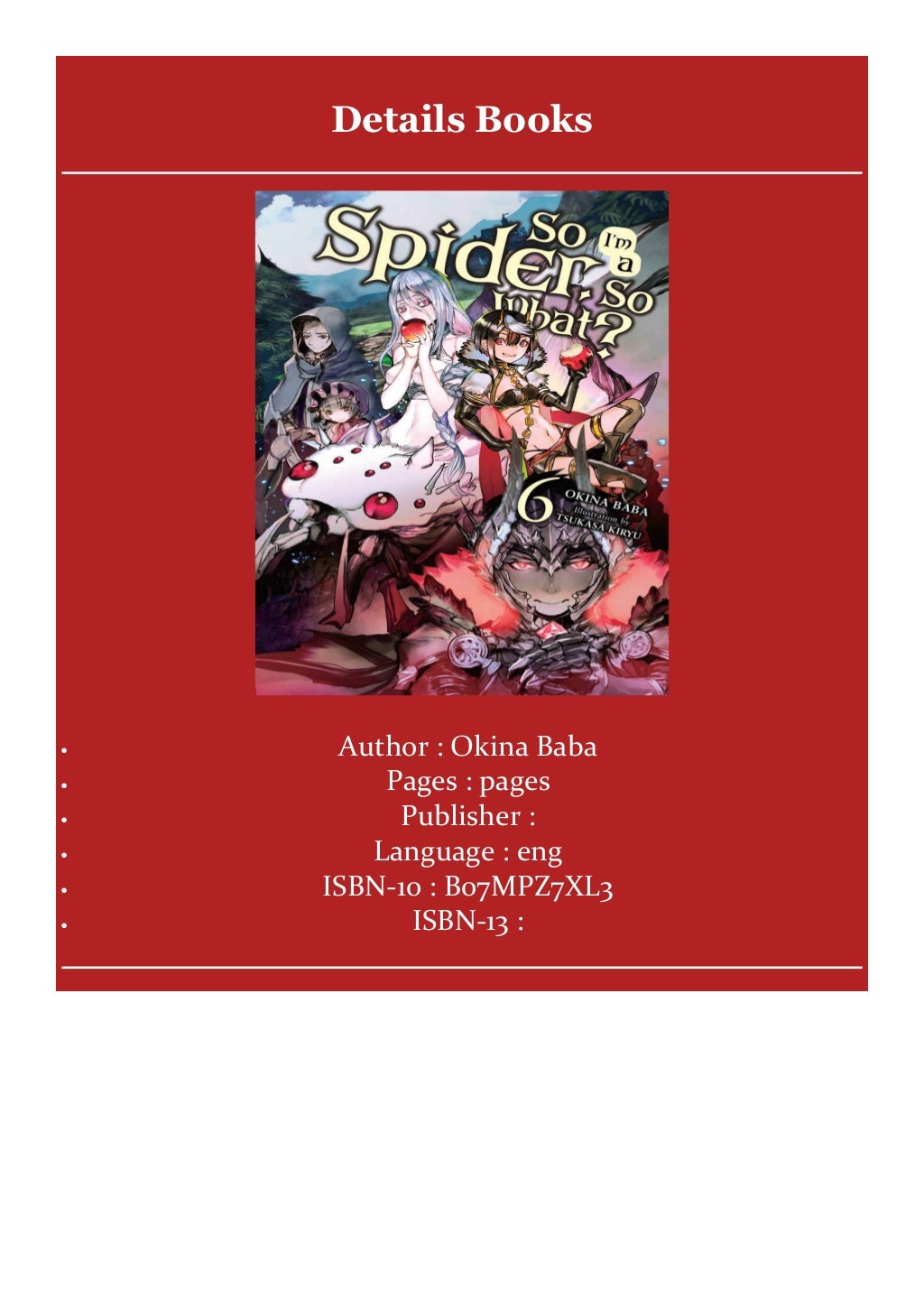 So I'm A Spider So What Light Novel