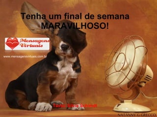 Tenha um final de semana MARAVILHOSO! Texto: Silvia Schimdt www.mensagensvirtuais.com.br 