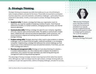 Skills You Need to Be an Innovative Entrepreneur 20
5.	 Strategic Thinking
Strategic thinking encompasses any skills that ...