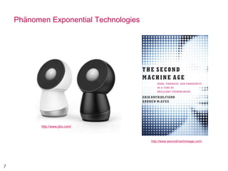 7
Phänomen Exponential Technologies
http://www.jibo.com/
http://www.secondmachineage.com/
 