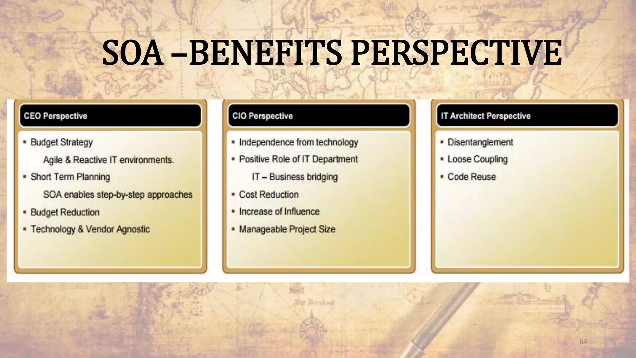 SOA –BENEFITS PERSPECTIVE
64
 
