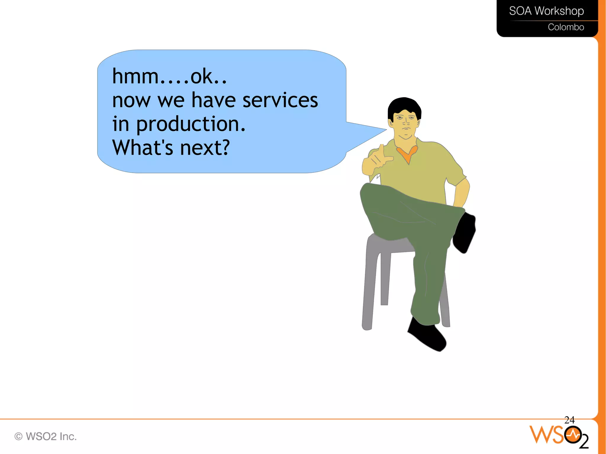 24
hmm....ok..
now we have services
in production.
What's next?
 