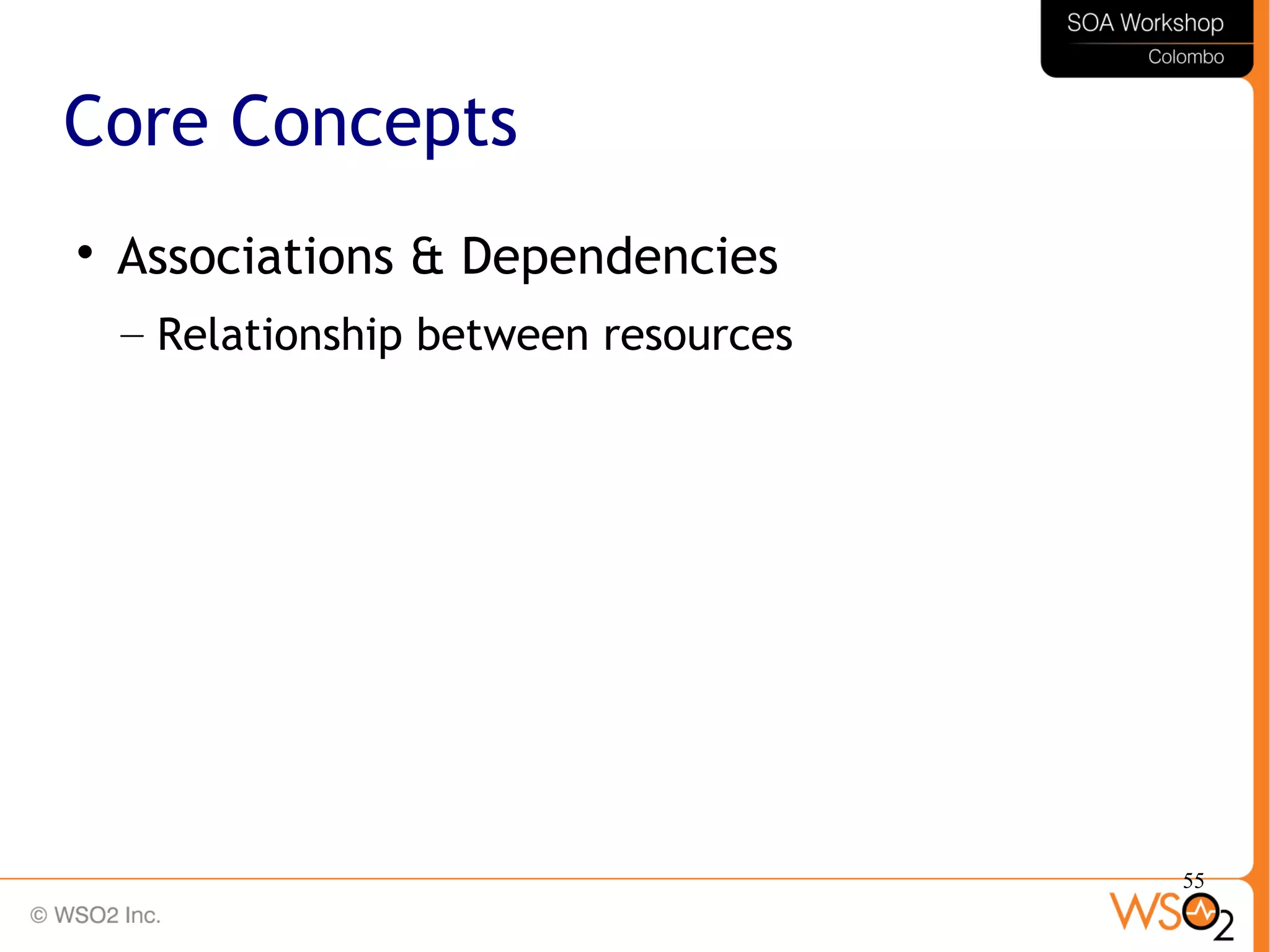 55
Core Concepts

Associations & Dependencies
– Relationship between resources
 