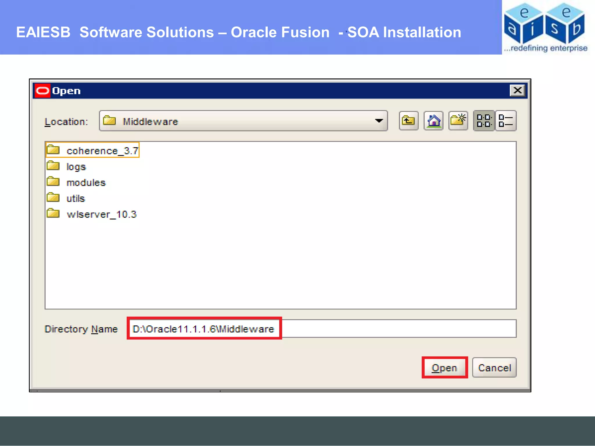 EAIESB Software Solutions – Oracle Fusion - SOA Installation