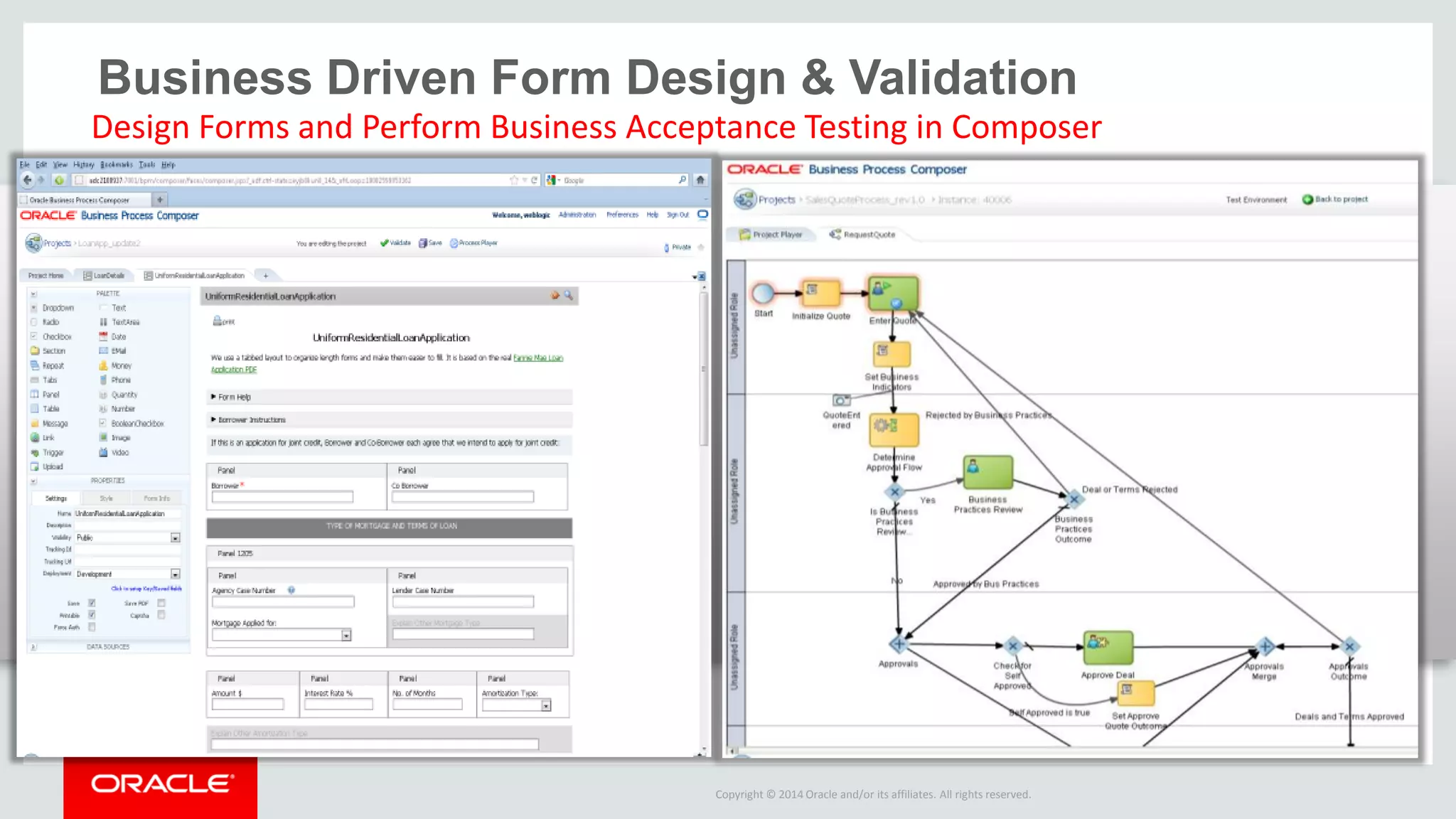 Copyright © 2014 Oracle and/or its affiliates. All rights reserved. 
Design Forms and Perform Business Acceptance Testing in Composer 
Business Driven Form Design & Validation  