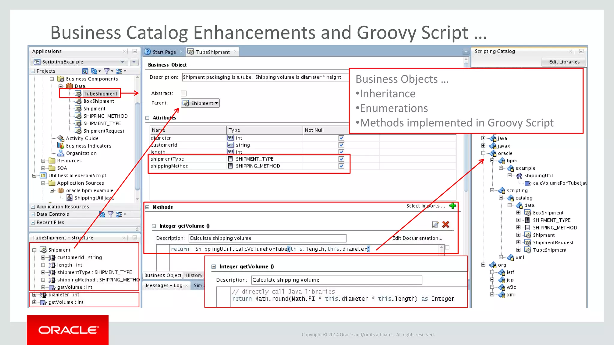 Copyright © 2014 Oracle and/or its affiliates. All rights reserved. 
Business Catalog Enhancements and Groovy Script … 
Business Objects … 
•Inheritance 
•Enumerations 
•Methods implemented in Groovy Script  