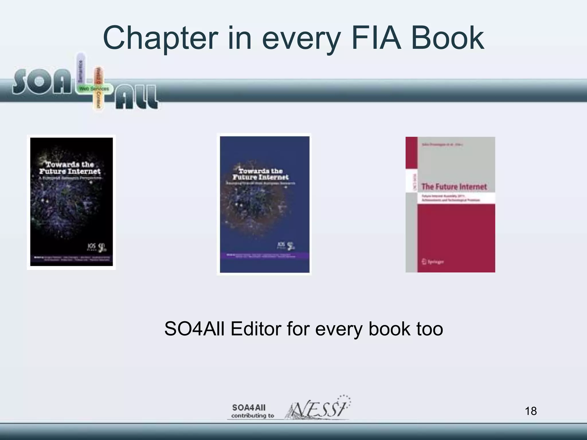 Chapter in every FIA Book




    SO4All Editor for every book too



                                       18
 