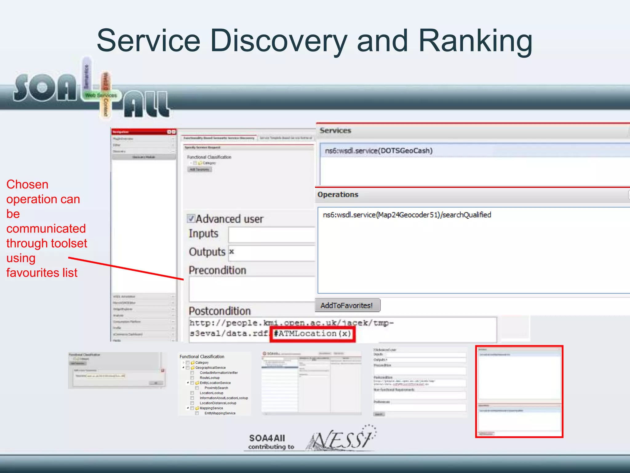 Service Discovery and Ranking



Chosen
operation can
be
communicated
through toolset
using
favourites list
 