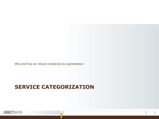 SERVICE CATEGORIZATION
Why and how we reduce complexity by segmentation
 