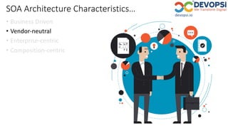 SOA Architecture Characteristics…
• Business Driven
• Vendor-neutral
• Enterprise-centric
• Composition-centric
 